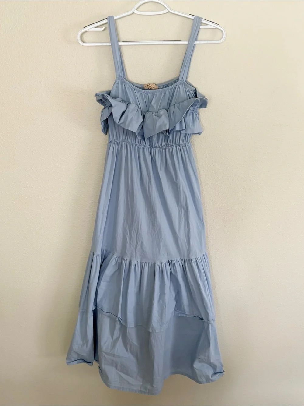 Sofia Sun Dress Blue Tiered Midi Boho Artsy Travel Coastal Made In Italy Sz S